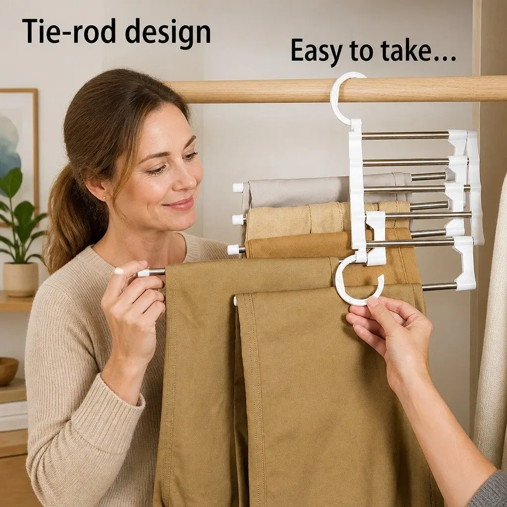 Pants Hangers Stainless Steel Adjustable 5 in 1 Non-Slip Space Saving 2 Pack