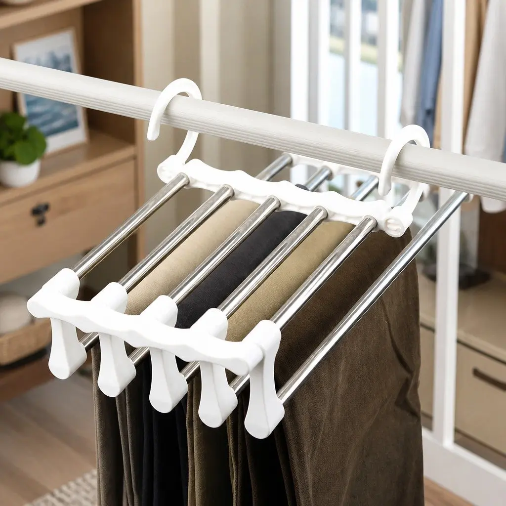 Pants Hangers Stainless Steel Adjustable 5 in 1 Non-Slip Space Saving 2 Pack
