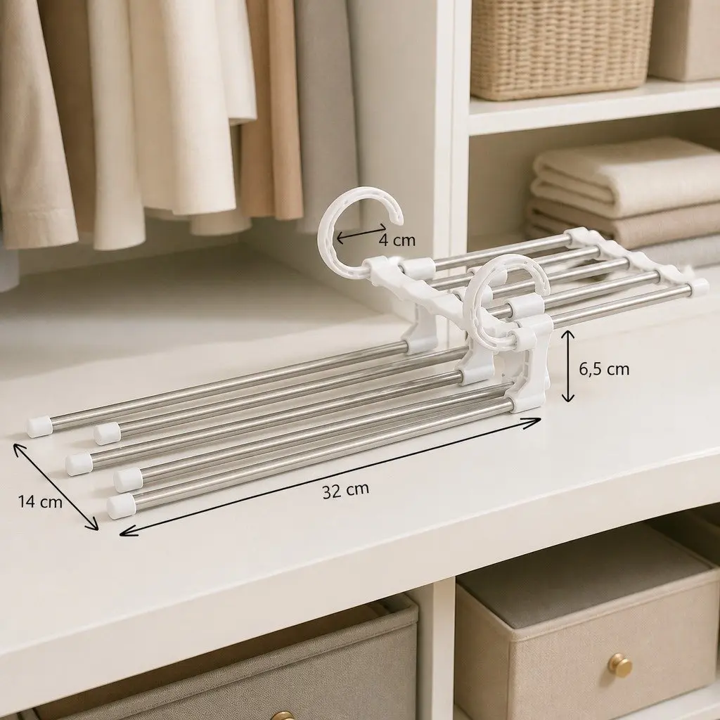 Pants Hangers Stainless Steel Adjustable 5 in 1 Non-Slip Space Saving 2 Pack