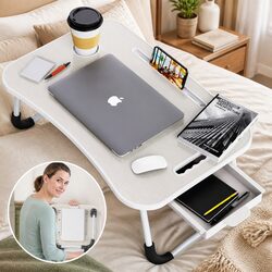 Foldable Laptop Desk with Storage for Home and Office