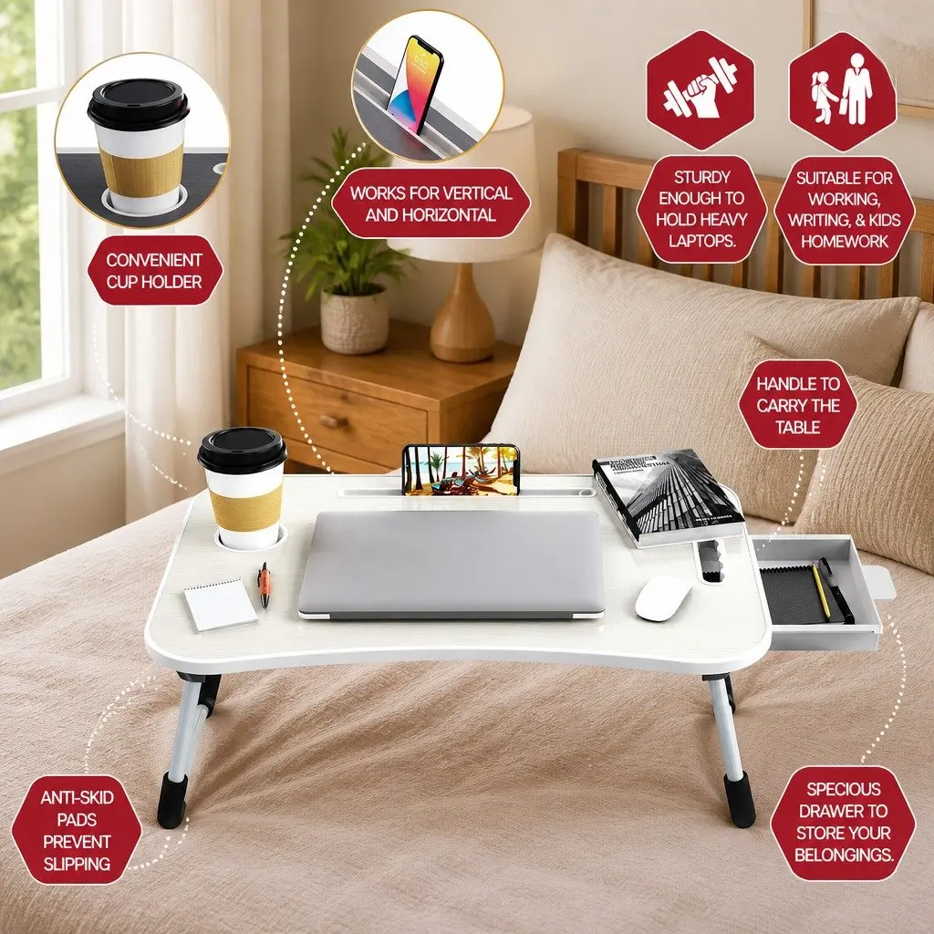 Laptop Desk MDF Foldable Portable Writing Table 60 x 40 cm Black