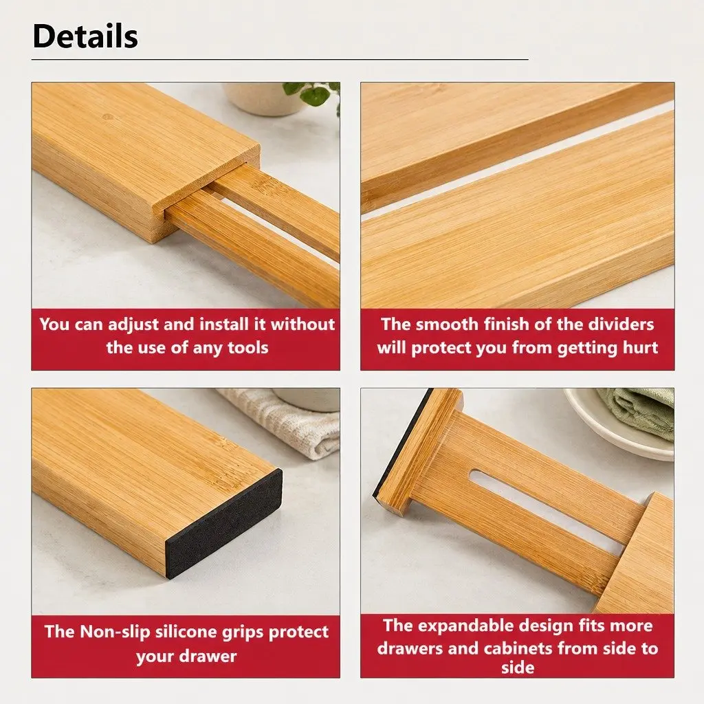 Bamboo Drawer Dividers 8 Pack for Maximum Organization