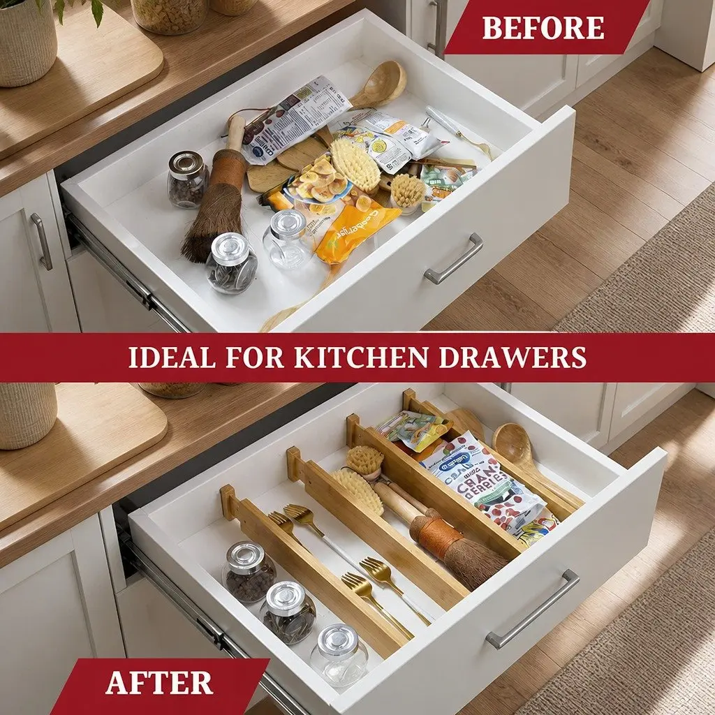 Bamboo Drawer Dividers 8 Pack for Maximum Organization