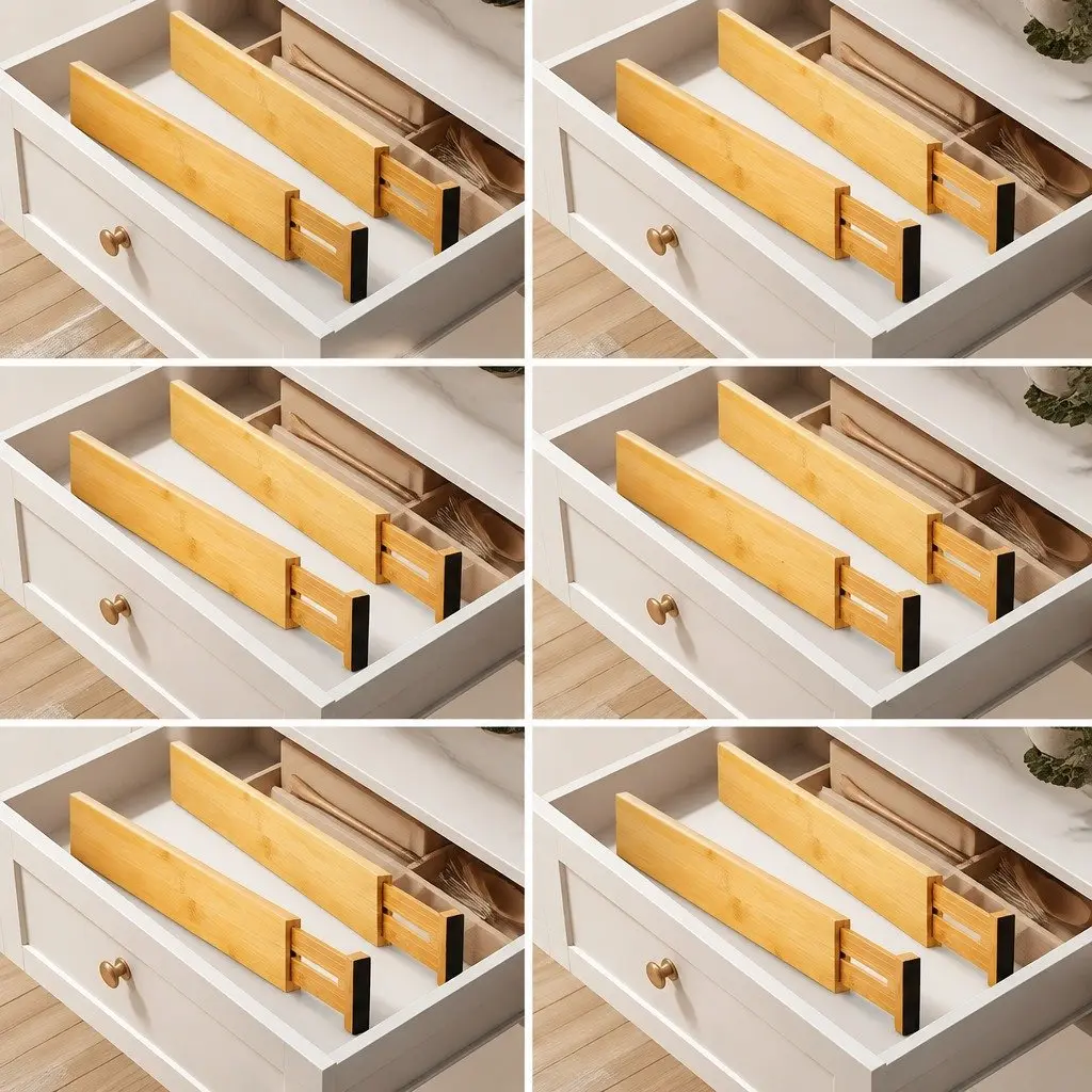Bamboo Drawer Dividers Adjustable Organizer Set 12 Pack