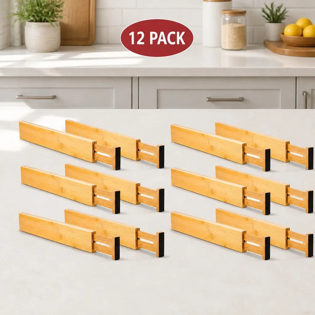 Bamboo Drawer Dividers Adjustable Organizer Set 12 Pack