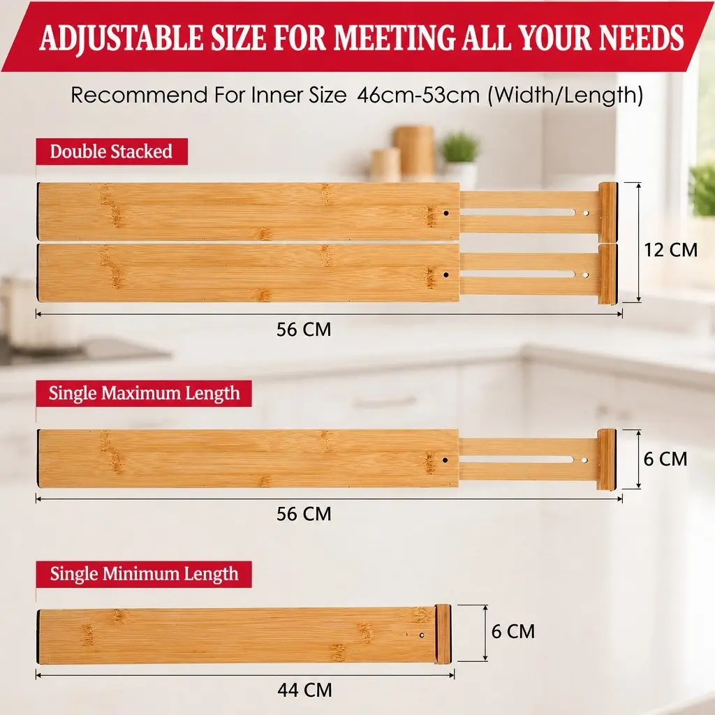 Bamboo Drawer Dividers Adjustable Organizer Set 12 Pack