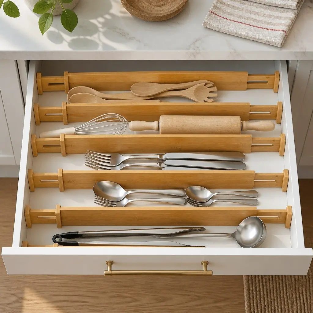 Bamboo Drawer Dividers Adjustable Organizer Set 12 Pack
