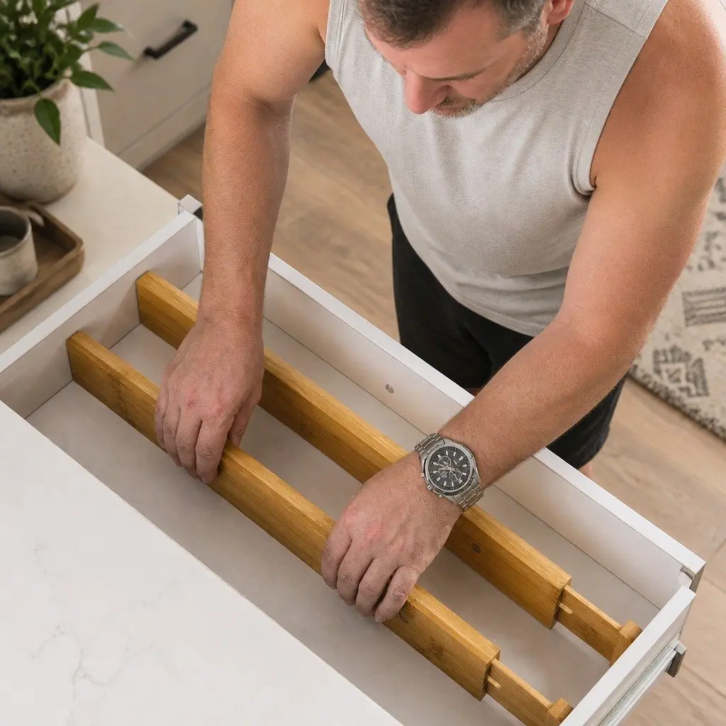 Bamboo Drawer Dividers Adjustable Organizer Set 12 Pack