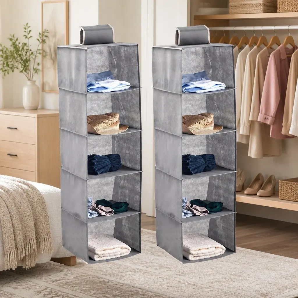 Hanging Closet Organizer Non-woven 5-Tier Grey 2 Pack