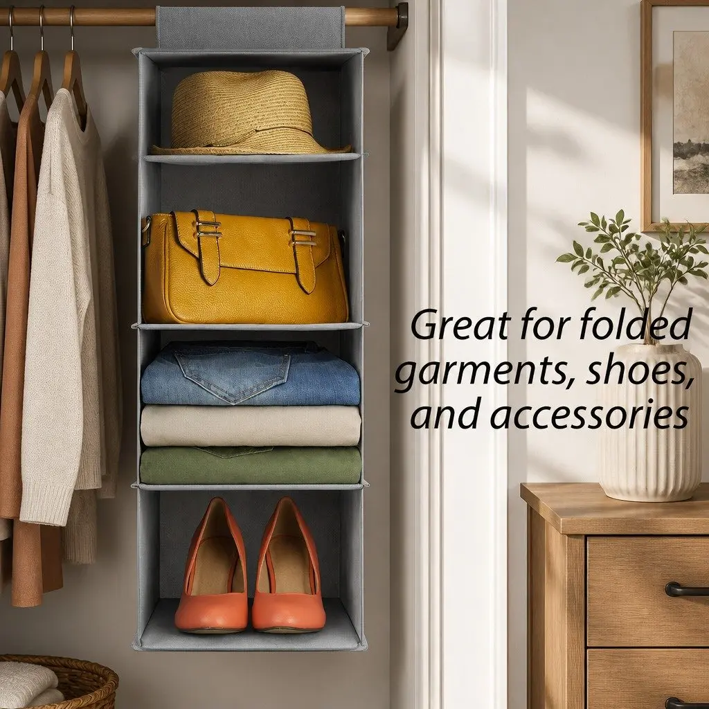 Hanging Closet Organizer Non-woven 5-Tier Grey 2 Pack