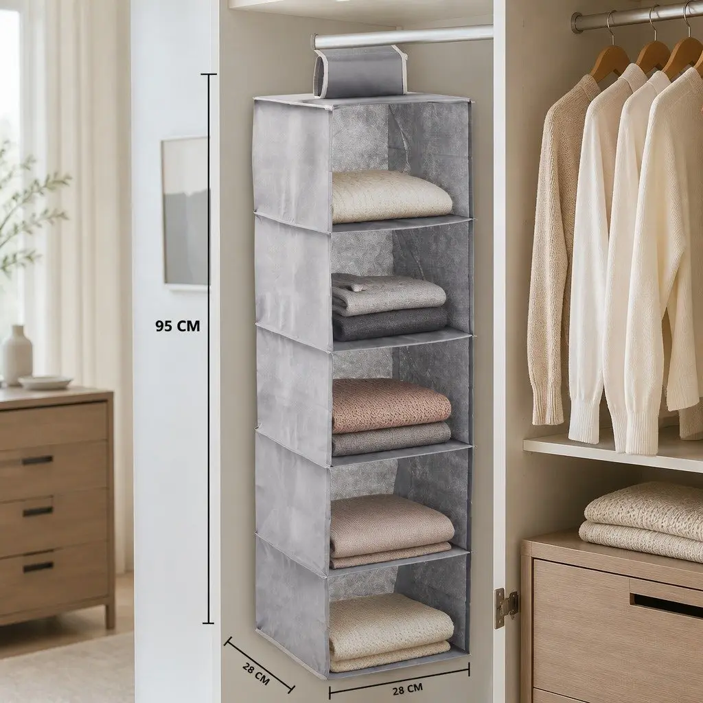 Hanging Closet Organizer Non-woven 5-Tier Grey 2 Pack
