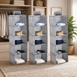 3-Pack Hanging Closet Organizer 5-Tier Shelf Storage for Clothes Wardrobe