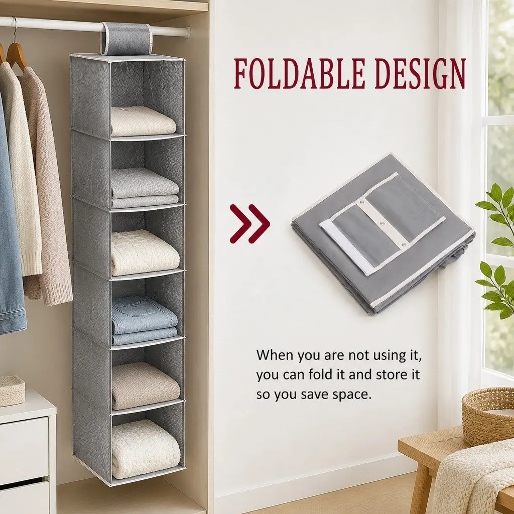 3-Pack Hanging Closet Organizer 5-Tier Shelf Storage for Clothes Wardrobe