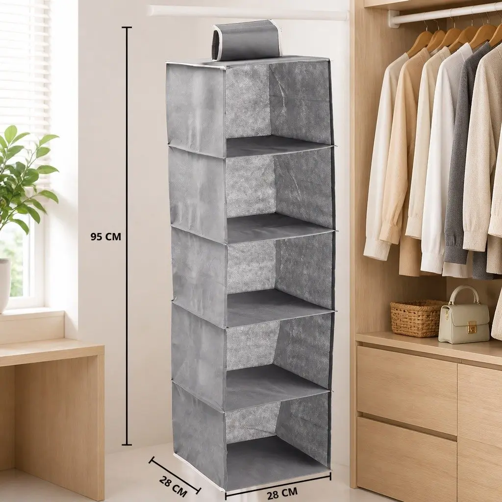 3-Pack Hanging Closet Organizer 5-Tier Shelf Storage for Clothes Wardrobe