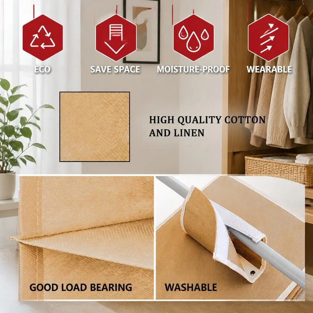5-Tier Hanging Closet Organizer Non-Woven Beige 3 Pack