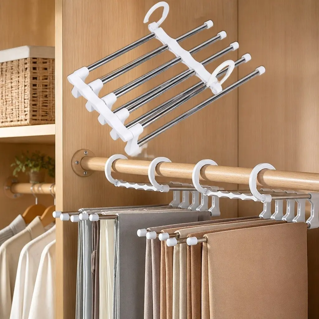 Pants Hangers Stainless Steel Adjustable Non-Slip 4 Pack Closet Storage