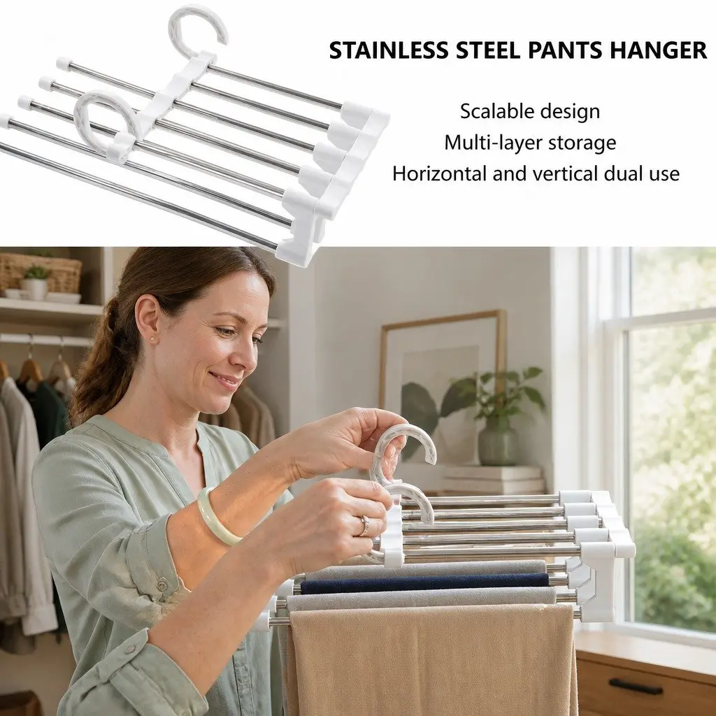 Pants Hangers Stainless Steel Adjustable Non-Slip 4 Pack Closet Storage