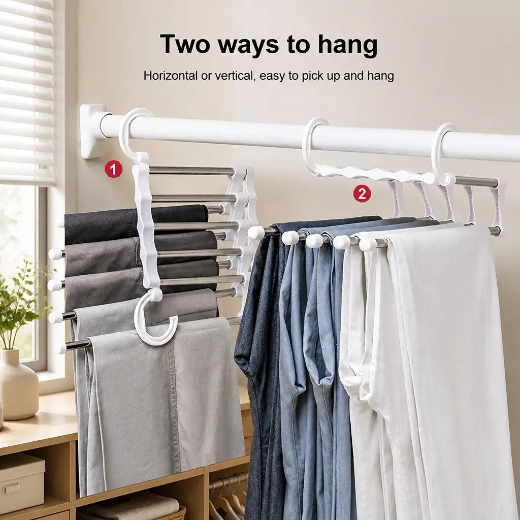 Pants Hangers Stainless Steel Adjustable Non-Slip 4 Pack Closet Storage