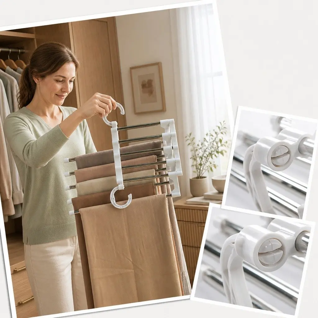 Pants Hangers Stainless Steel Adjustable Non-Slip 4 Pack Closet Storage