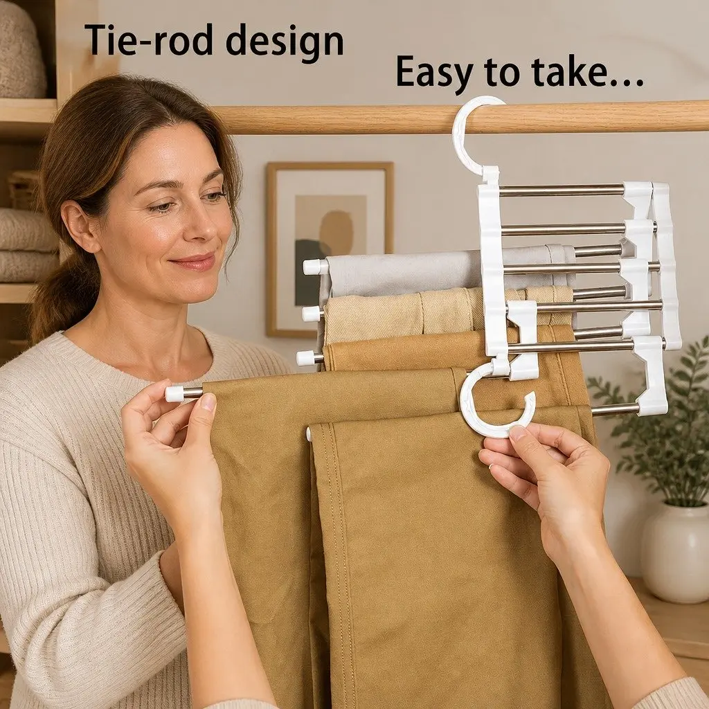 Pants Hangers Stainless Steel Adjustable Non-Slip 4 Pack Closet Storage