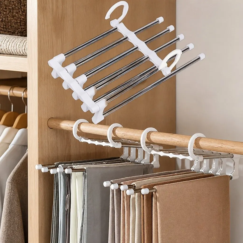 Pants Hangers Stainless Steel Adjustable 6 Pack Non-Slip Space Saving