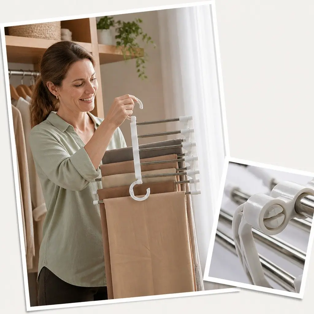 Pants Hangers Stainless Steel Adjustable 6 Pack Non-Slip Space Saving