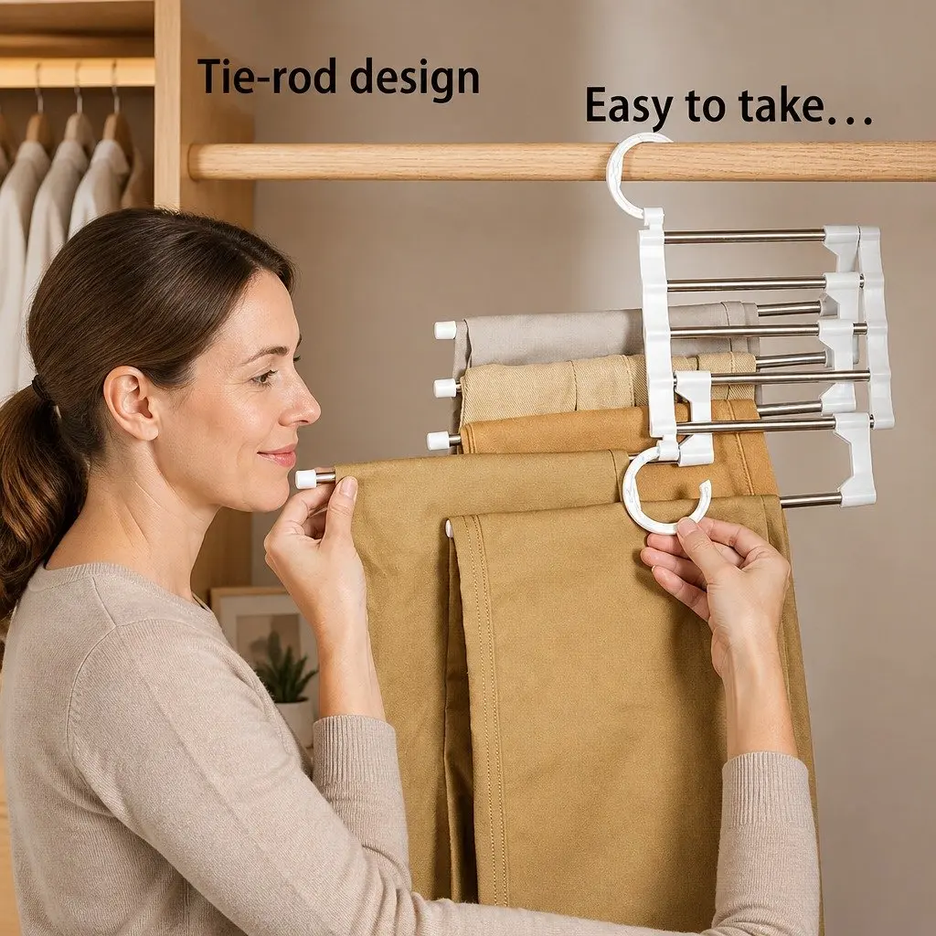 Pants Hangers Stainless Steel Adjustable 6 Pack Non-Slip Space Saving