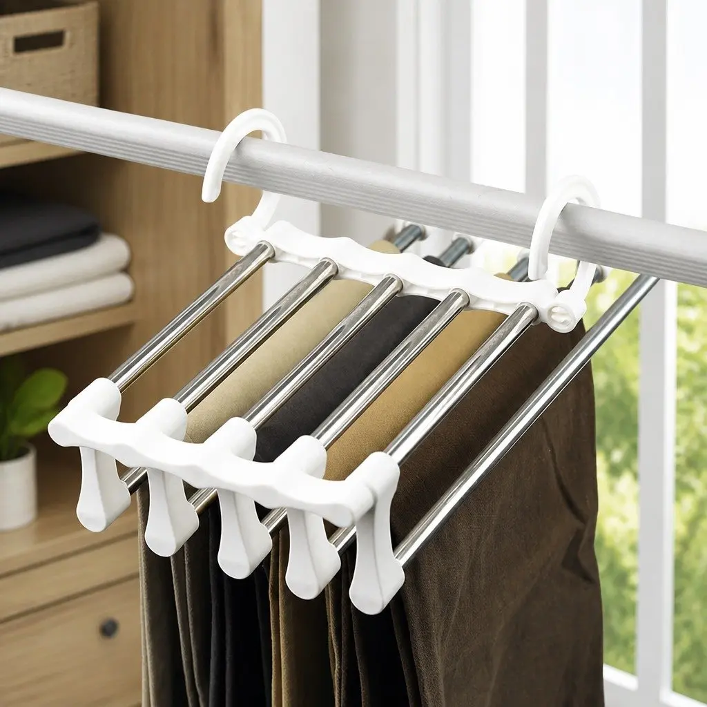 Pants Hangers Stainless Steel Adjustable 6 Pack Non-Slip Space Saving