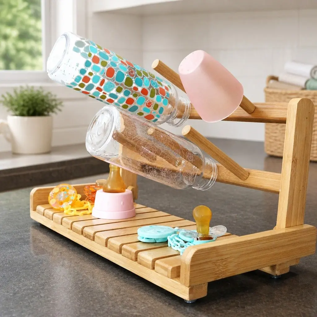 Bamboo Baby Bottle Drying Rack for Countertops