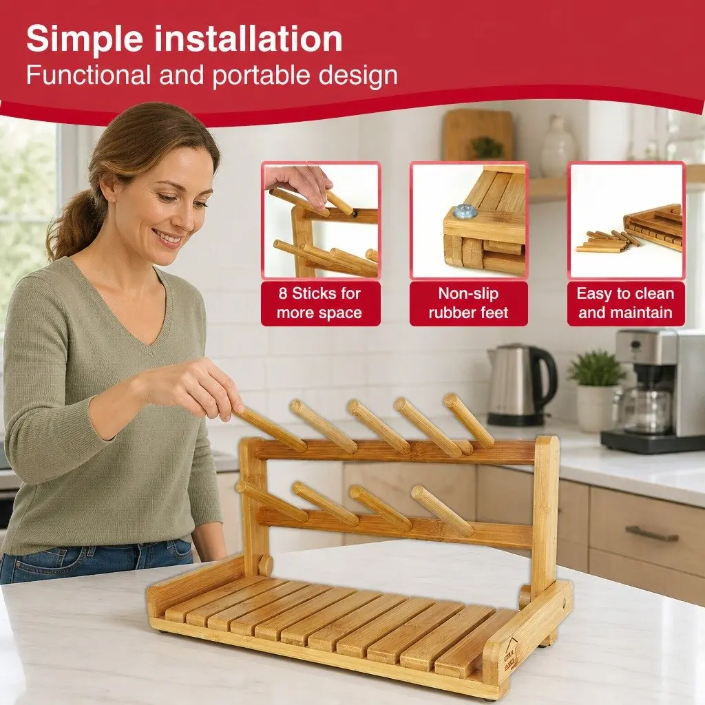 Bamboo Baby Bottle Drying Rack for Countertops
