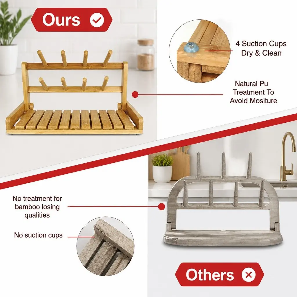 Bamboo Baby Bottle Drying Rack for Countertops