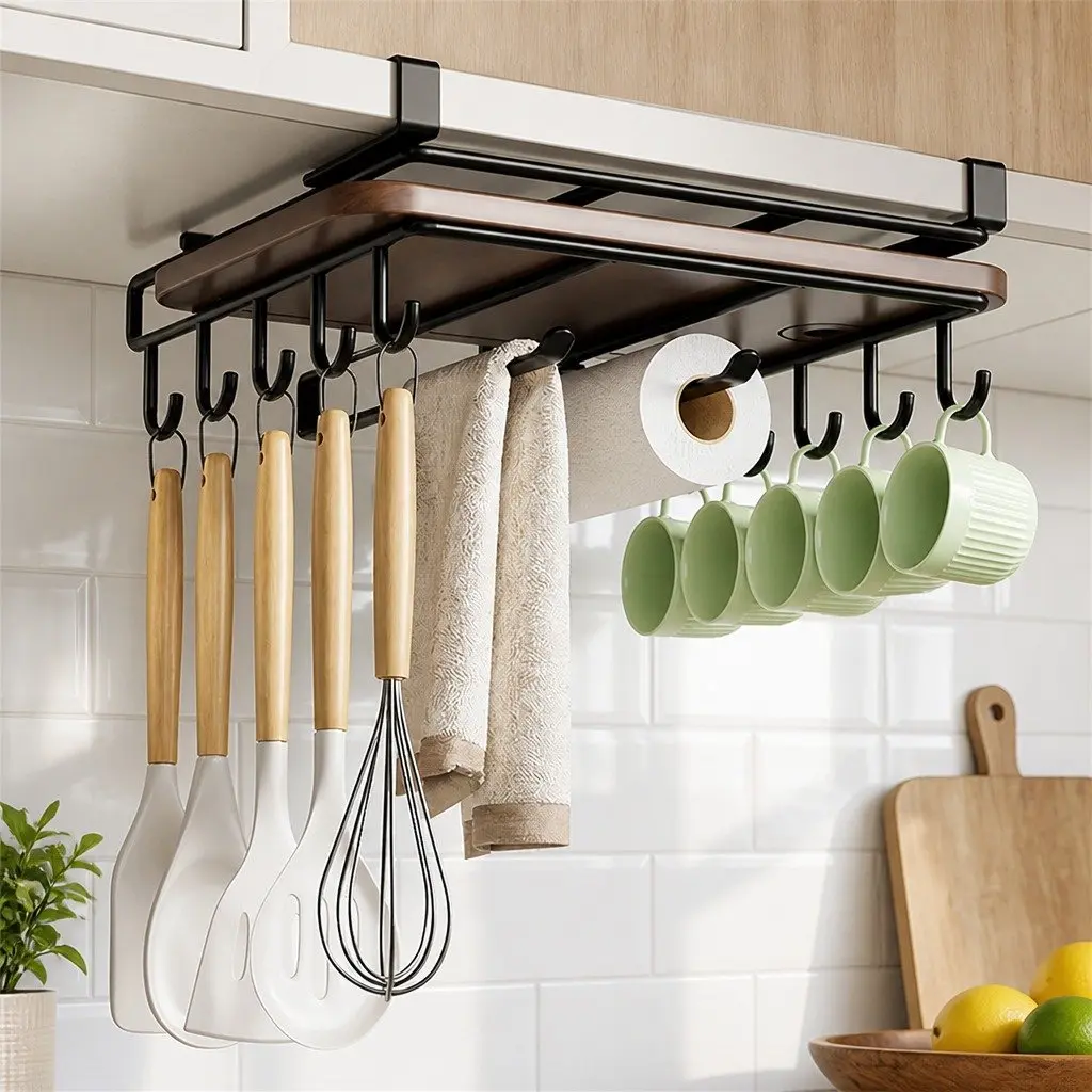 Under Cabinet Organizer Stainless Steel Multifunctional Space-Saving Kitchen Storage 25.5 x 25 x 10 cm