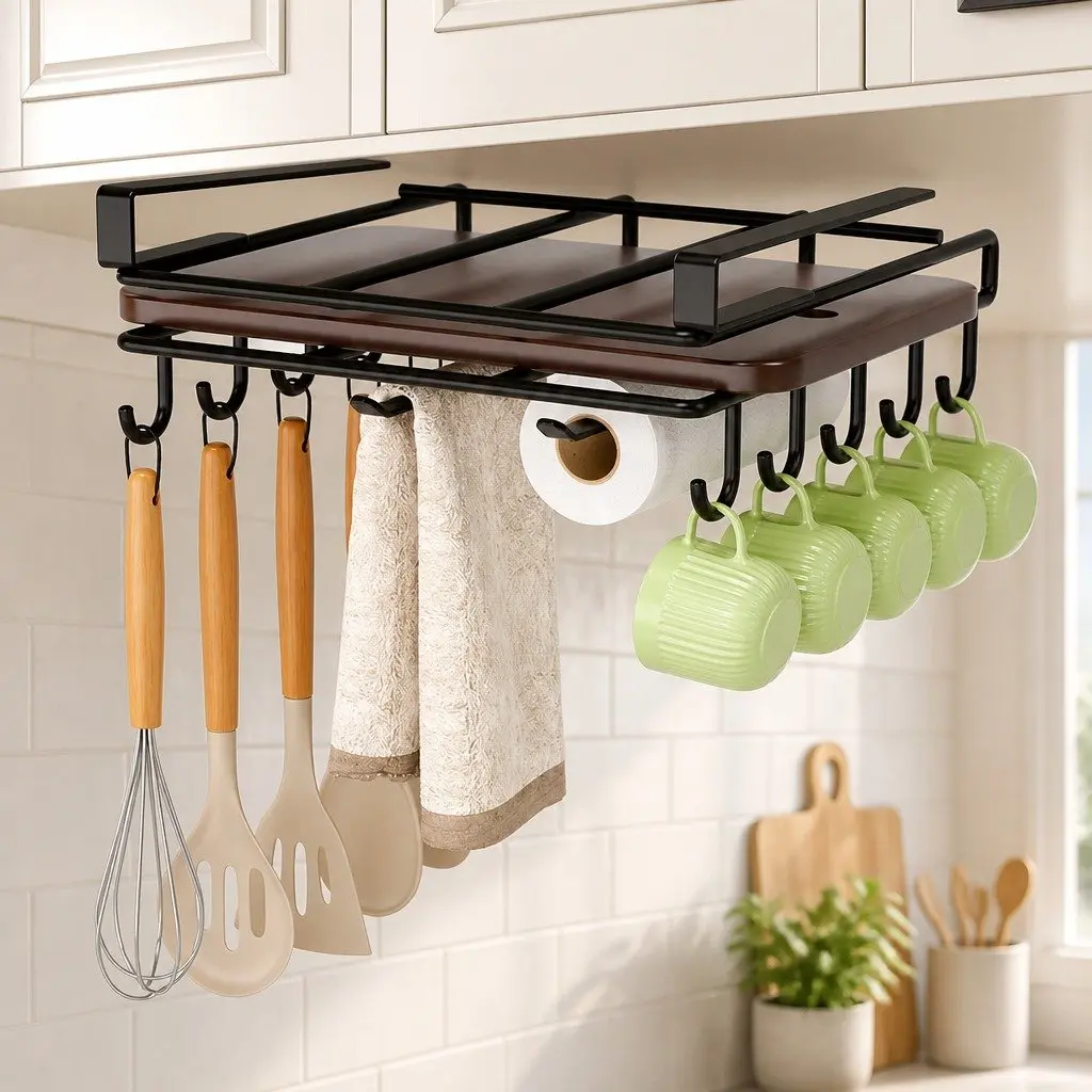 Under Cabinet Organizer Stainless Steel Multifunctional Space-Saving Kitchen Storage 25.5 x 25 x 10 cm