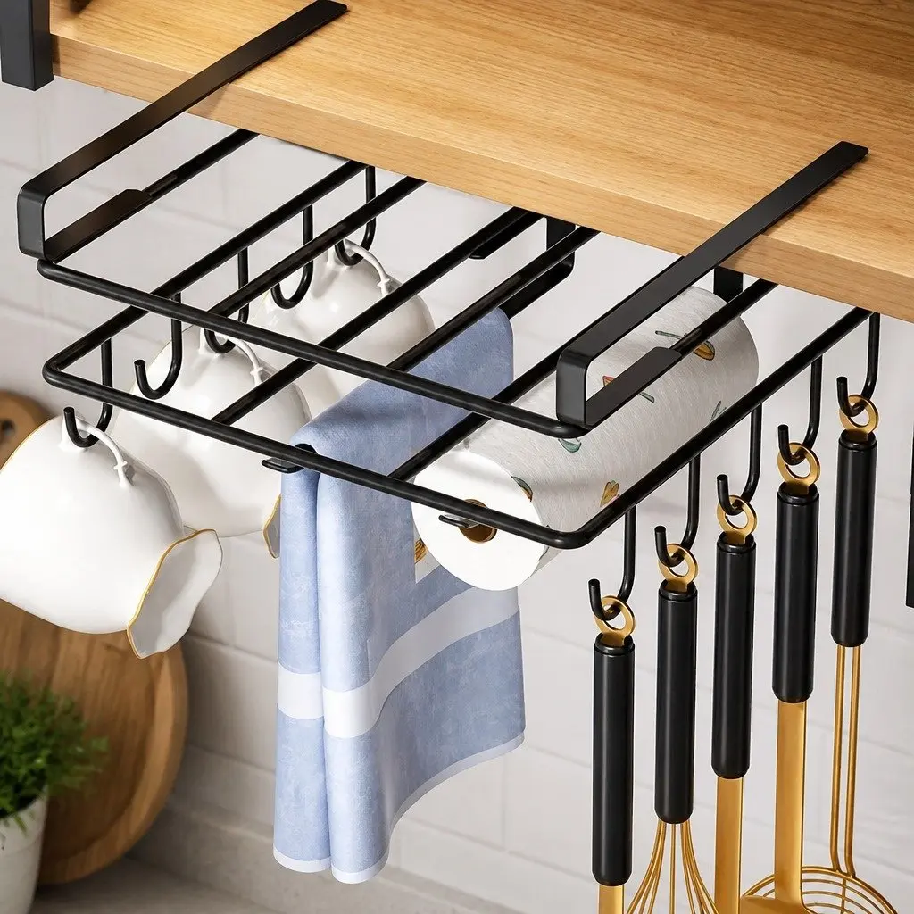 Under Cabinet Organizer Stainless Steel Multifunctional Space-Saving Kitchen Storage 25.5 x 25 x 10 cm