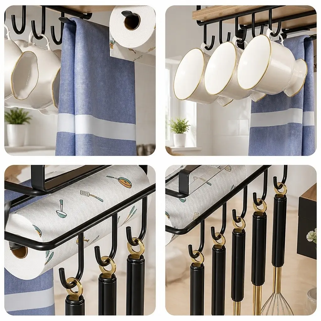 Under Cabinet Organizer Stainless Steel Multifunctional Space-Saving Kitchen Storage 25.5 x 25 x 10 cm