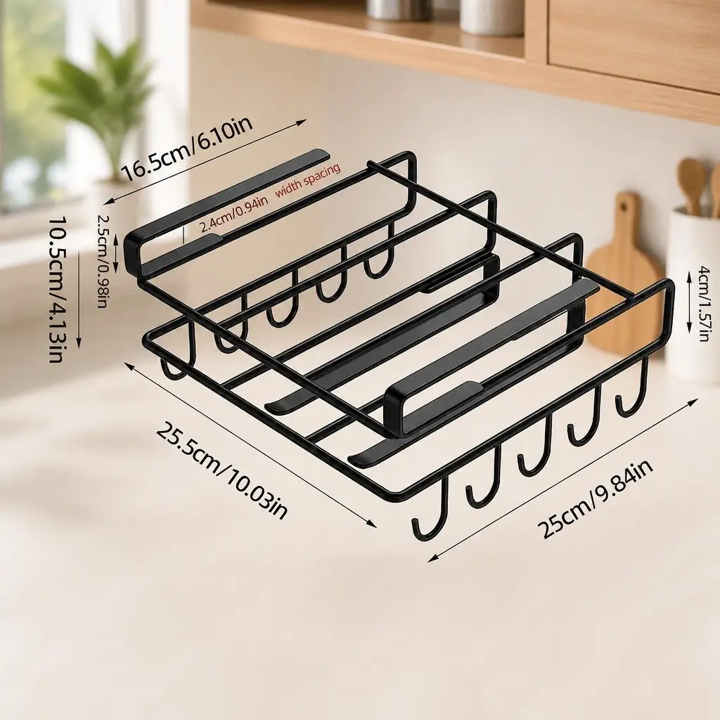 Under Cabinet Organizer Stainless Steel Multifunctional Space-Saving Kitchen Storage 25.5 x 25 x 10 cm