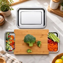 Durable Bamboo Chopping Board with Stainless Steel Trays