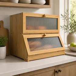Premium Double Layer Bamboo Bread Box with Clear Window