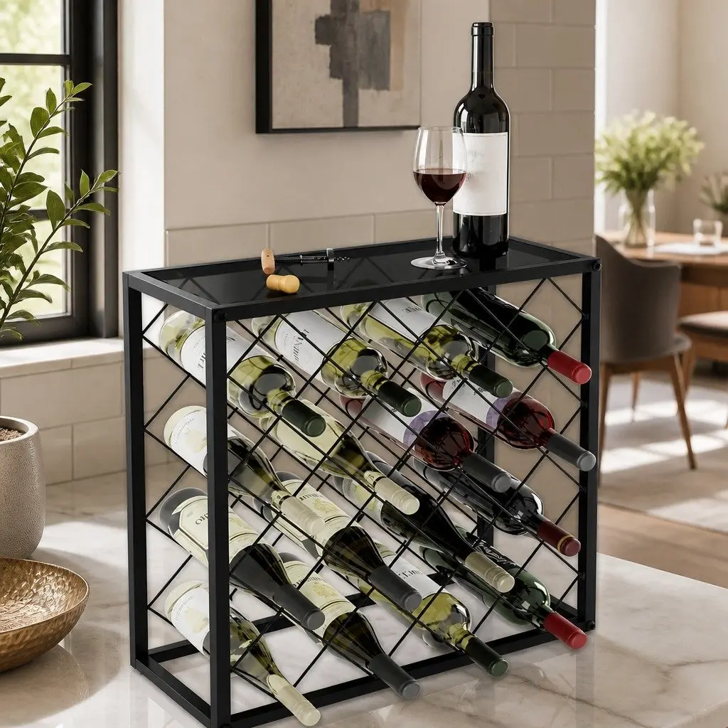 Freestanding Metal Wine Rack for 25 Bottles