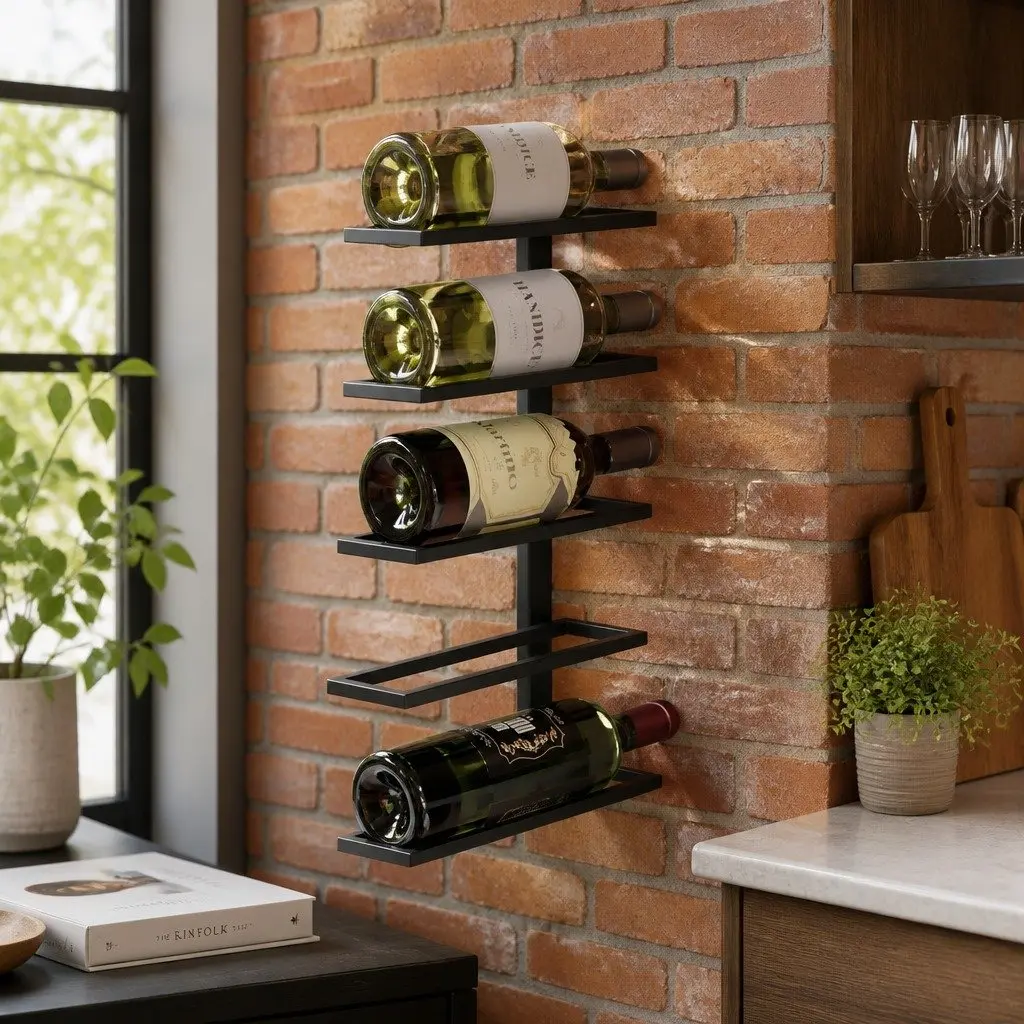 Metal Wall Mount Wine Rack Holder 10 Bottle Storage Display Kitchen Home Bar