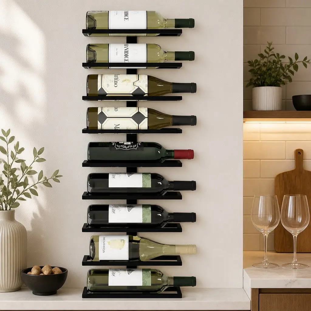 Metal Wall Mount Wine Rack Holder 10 Bottle Storage Display Kitchen Home Bar
