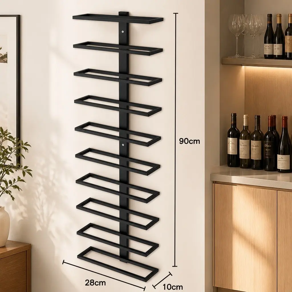 Metal Wall Mount Wine Rack Holder 10 Bottle Storage Display Kitchen Home Bar