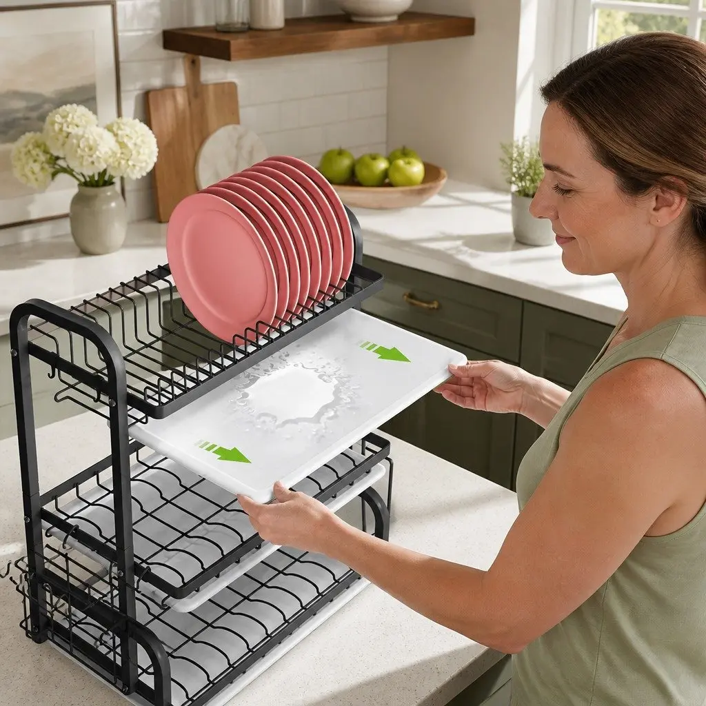 Large Capacity 3-Tier Dish Drying Rack for Kitchen
