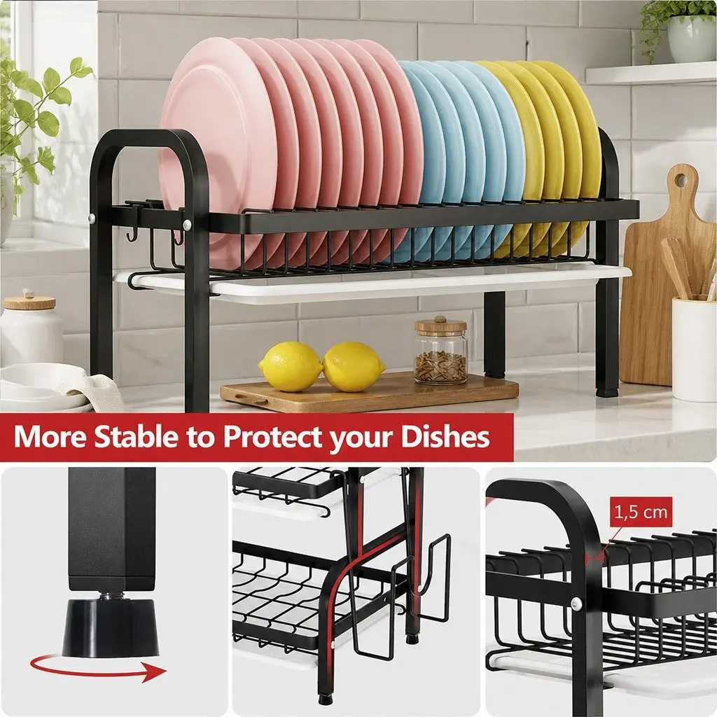 Large Capacity 3-Tier Dish Drying Rack for Kitchen