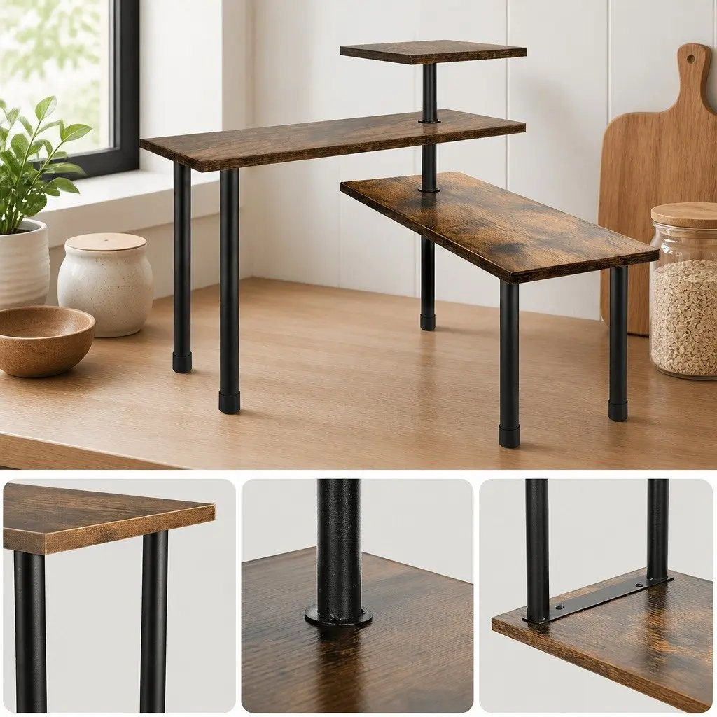 3-Tier Wooden Corner Shelf for Spice Storage