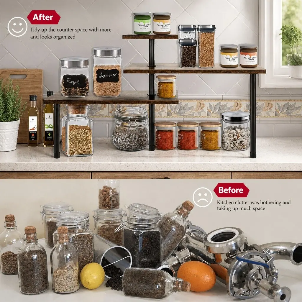 3-Tier Wooden Corner Shelf for Spice Storage