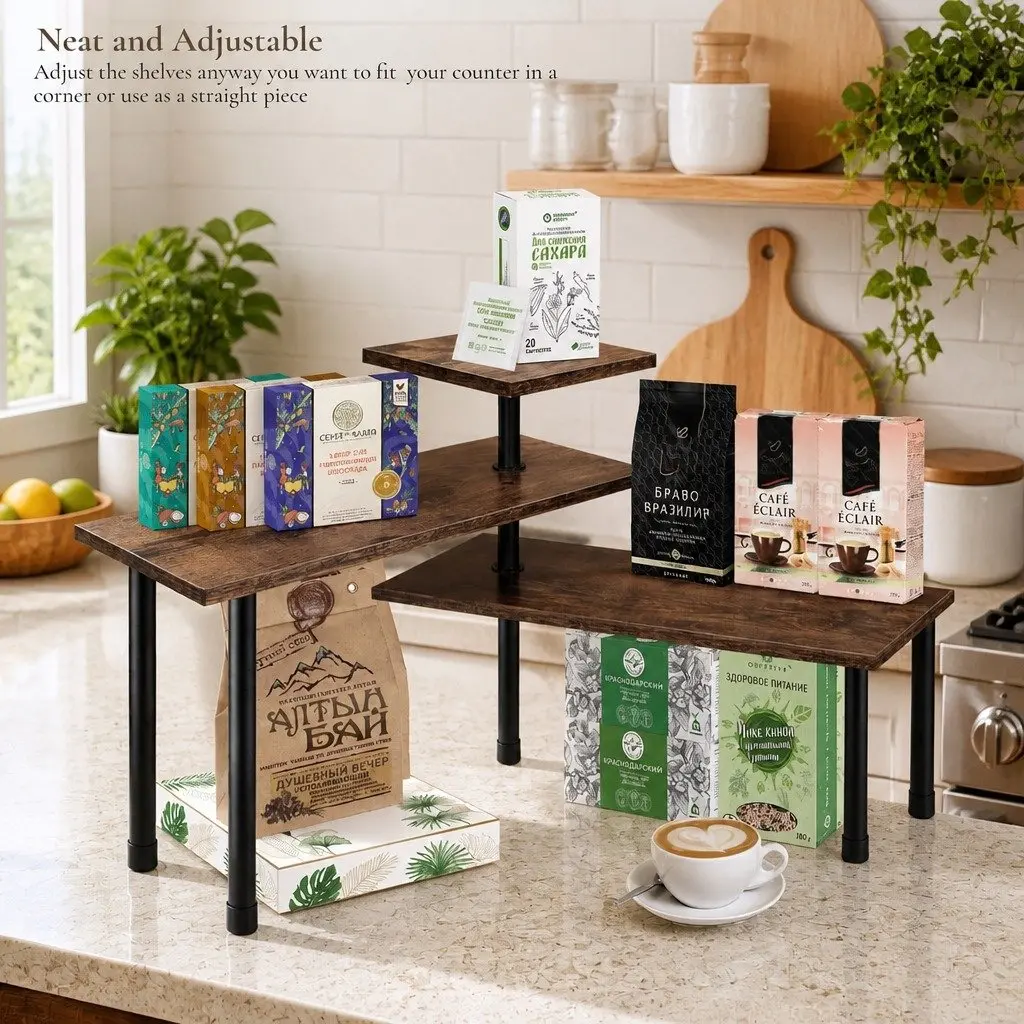 3-Tier Wooden Corner Shelf for Spice Storage