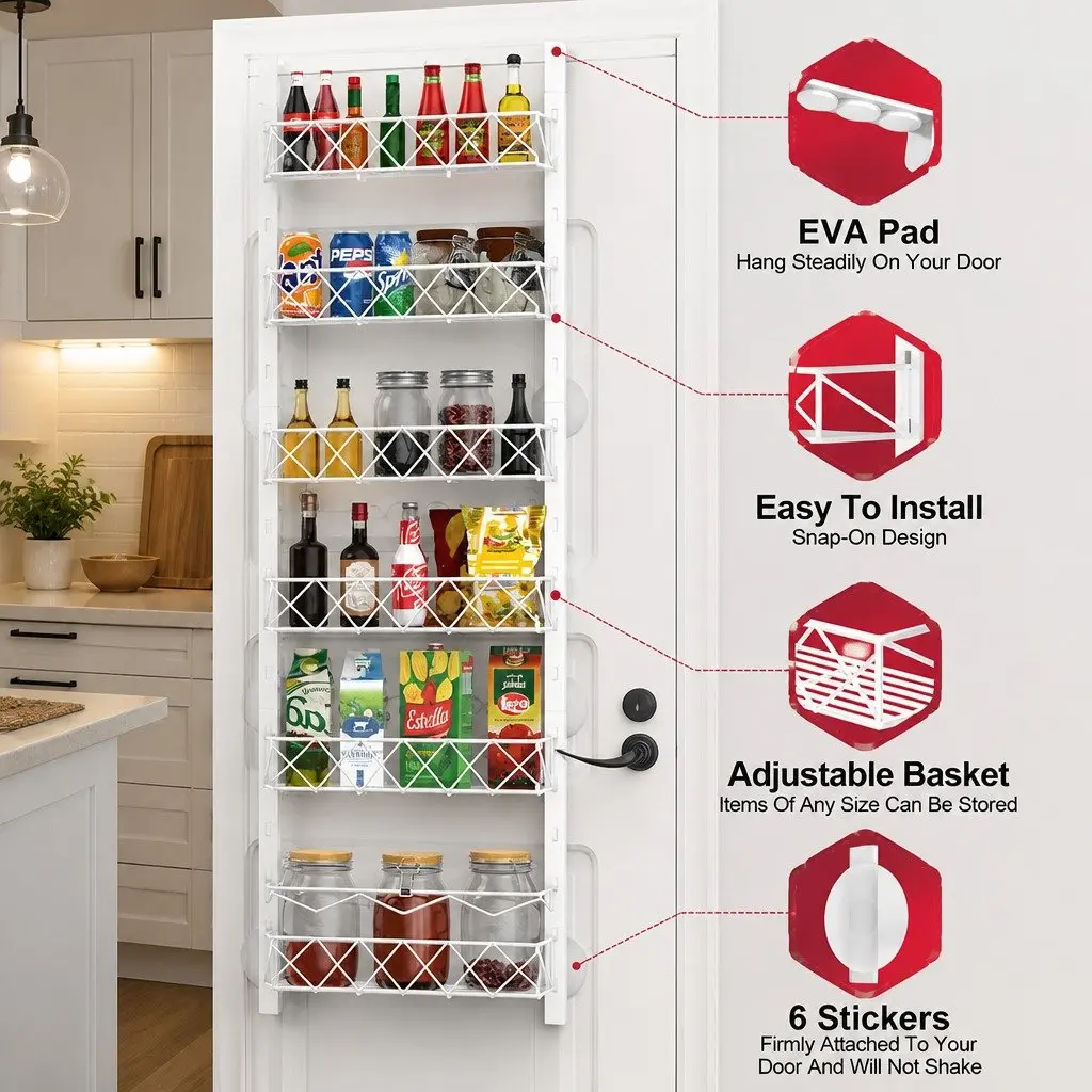 Over Door Pantry Organiser with 6 Adjustable Baskets