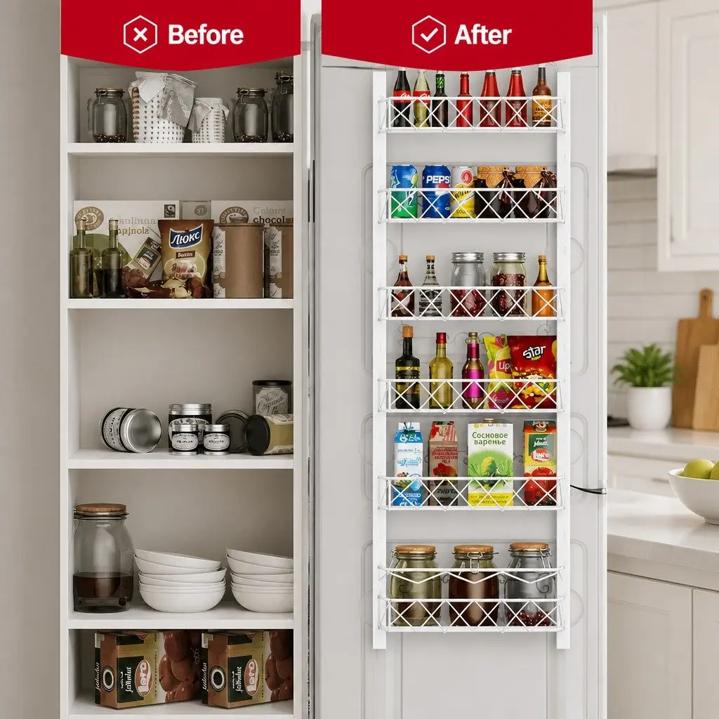 Over Door Pantry Organiser with 6 Adjustable Baskets