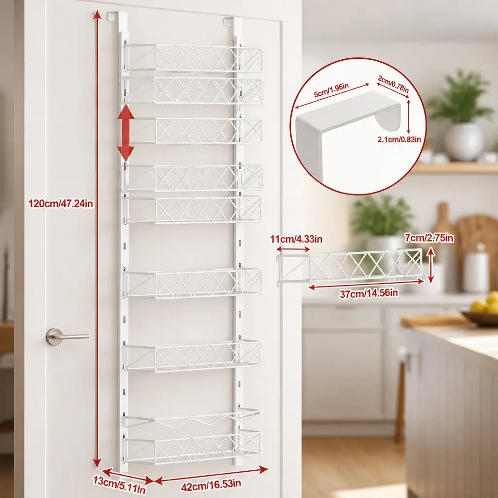 Over Door Pantry Organiser with 6 Adjustable Baskets